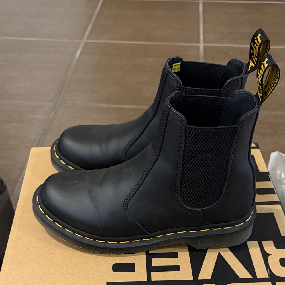 Women DOC MARTINS Black Chelsea Boots with Yellow Stitching